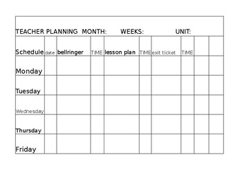 Preview of Teacher Planning Template (Printable)