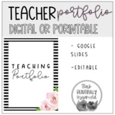 Teacher Portfolio Digital or Printable - Black and White Theme