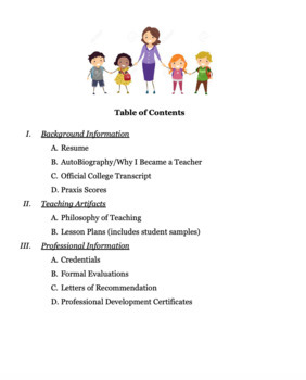 Preview of Teacher Portfolio Table of Contents (Checklist!)