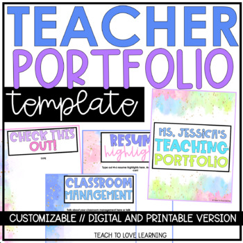 Teaching Portfolio Template Watercolor Portfolio Digital and Printable