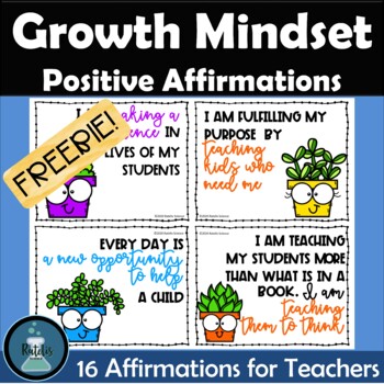 Preview of Teacher Positive Affirmation and Growth Mindset Cards FREEBIE