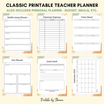 Teacher Printable Planner, plus Personal Meals, Budget & More! 63 pages