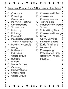 Preview of Teacher Procedures & Routines Checklist