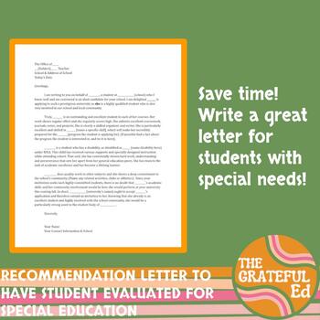Preview of Teacher Recommendation Letter for a Student to get Special education Evaluation