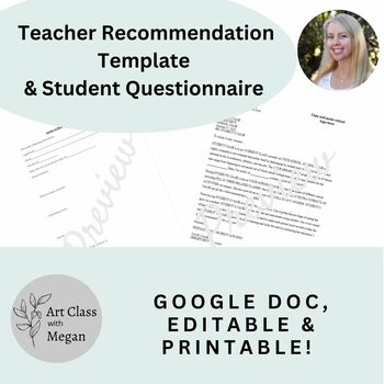 Preview of Teacher Recommendation Template & Student Questionnaire 