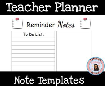 Preview of Teacher Planner Reminder Notes Back To School Planners