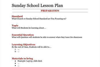 Preview of Teacher Resource: Sunday School Lesson Plan Template