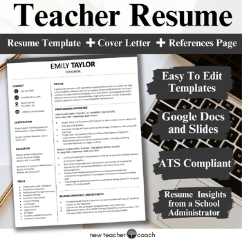 Preview of Teacher Resume + Cover Letter + References Template (Google Docs and Slides)