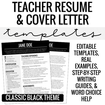 Preview of Teacher Resume & Cover Letter Template + Writing Guide (Classic Black Theme)