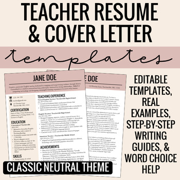 Preview of Teacher Resume & Cover Letter Template + Writing Guide (Classic Neutral Theme)