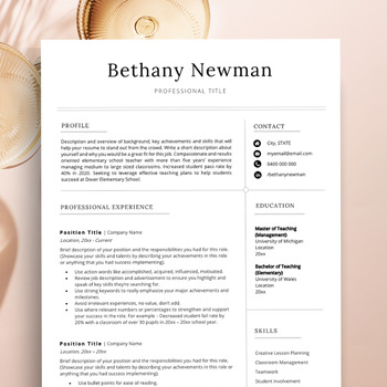 Preview of Teacher Resume Google Doc, Minimalist Resume Template, Resume Writing Guide