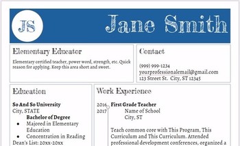 Preview of FREE Teacher Resume Template