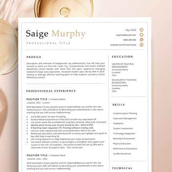 Preview of Teacher Resume Template Apples Pages & MS Word, Education Resume Template