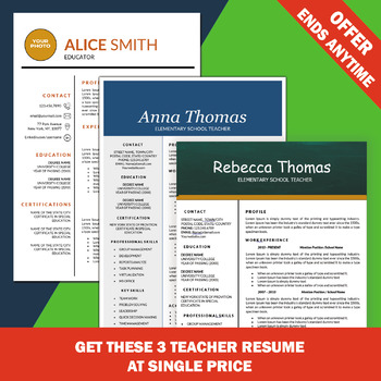 Preview of Teacher Resume Template and Cover Letter for MS Word, Resume Bundle for Educator