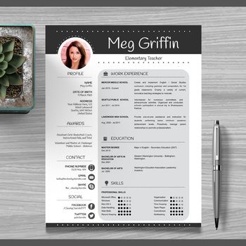Preview of Teacher Resume Template + Cover Letter + References (Black) PowerPoint EDITABLE