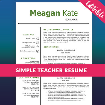 Preview of Educator Resume Template, Teacher CV for MS Word, Education Resume Template
