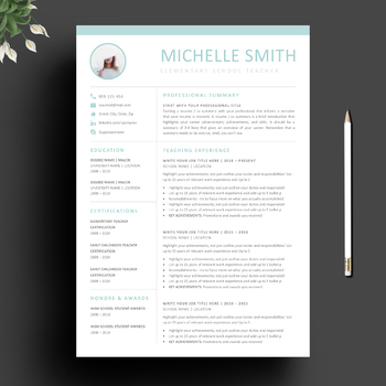 Preview of Teacher Resume Template and Matching Cover Letter for MS Word + SPECIAL BONUS