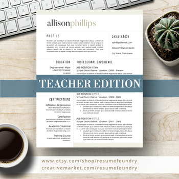 Preview of Teacher Resume Template for Word, 1-3 Page Resume + Cover Letter + Reference Pag