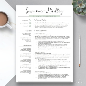 Preview of Teacher Resume Template for Word & Pages: "The Summer"