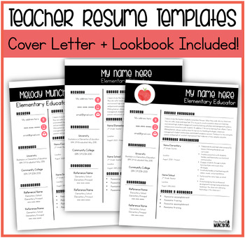 Preview of Teacher Resume Templates with Cover Letter and Lookbook (Editable!)