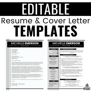 Preview of Teacher Resume and Cover Letter Templates | EDITABLE