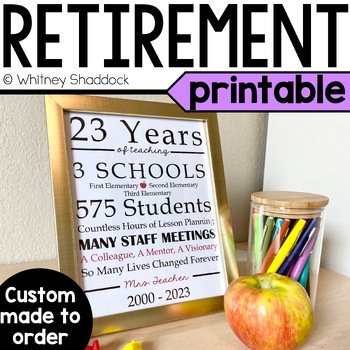 Preview of Teacher Retirement Gift -End of the Year Custom Order Printable Retirement Cards