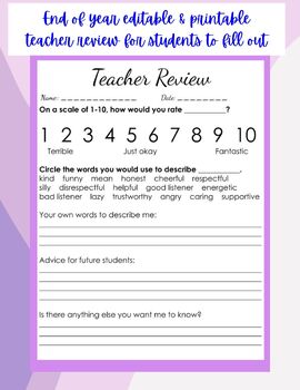 Preview of Teacher Review Sheet