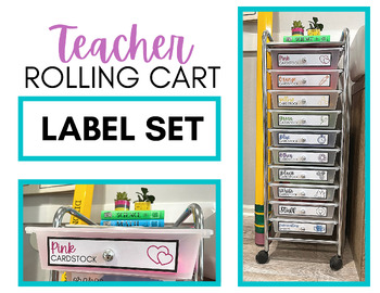 Preview of Teacher Rolling Cart Labels - 10 Drawer Cart Labels 8 by 2.5"