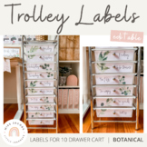 Teacher Rolling Cart Labels | Modern Greenery Decor | Bota