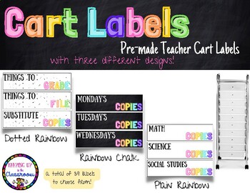 Preview of Teacher Rolling Cart Labels | Rainbow Chalkboard | Dotted Rainbow | 39 Labels