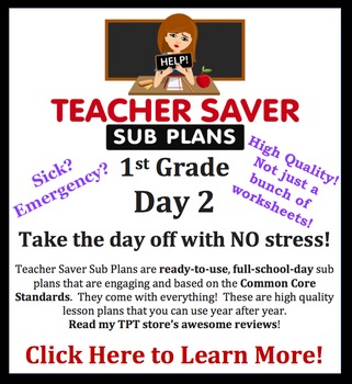 Preview of 1st Grade Sub Plans (Day 2) - An organized, clear, full day of substitute plans.