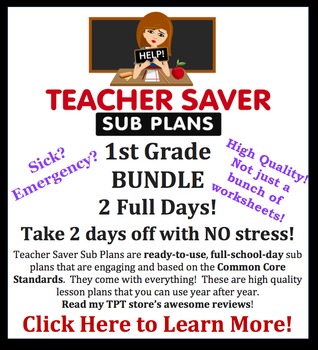 Preview of Teacher Saver Sub Plans - 1st Grade Substitute Plans Bundle of 2 Full Days
