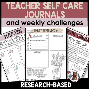 Preview of Teacher Self Care Challenge Planner | Journal and Reflection for Educators