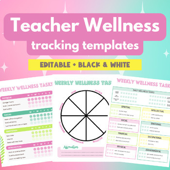 Preview of Teacher Self Care & Staff Wellness Check in & Tracking Templates | Editable