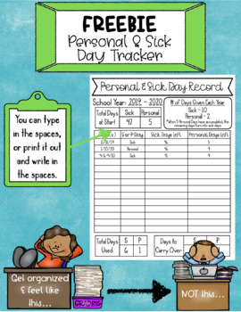 Preview of Teacher Sick & Personal Day Tracker