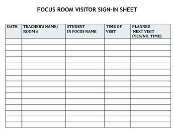Preview of Teacher Sign-In Sheet for Focus Room / Recovery Room
