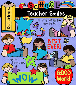 Preview of Teacher Smiles Clip Art - Kids, Borders, Stars and Sayings for School