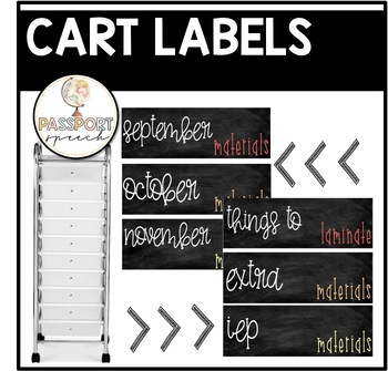 Preview of Teacher & Speech Rolling Drawer Cart Labels- Rainbow Chalkboard FREEBIE