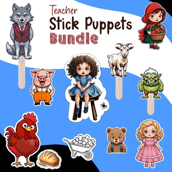 Preview of Teacher Stick Puppets Bundle color & black and white GROWING bundle