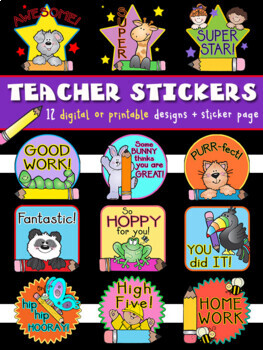 Preview of Teacher Stickers - 12 Digital Rewards Stickers