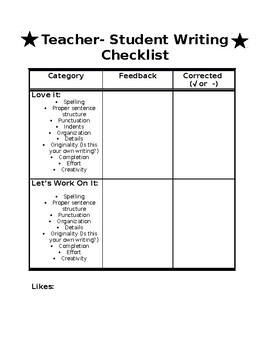 Preview of Teacher- Student Writing Conference Checklist