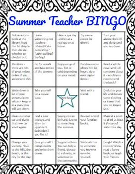 Preview of Teacher Summer Self Care Bingo