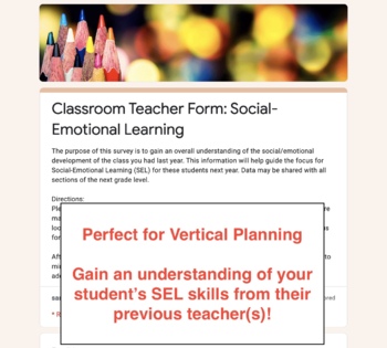 Preview of Teacher Survey: Vertical Planning for Social-Emotional Learning Needs   /   SEL