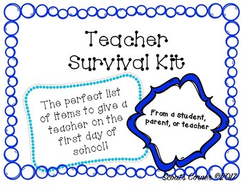 Teacher Survival Kit by Scout's Corner | Teachers Pay Teachers