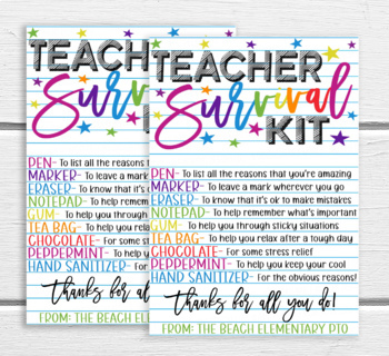 Preview of Teacher Survival Kit Gift Tag, Gift For Teachers, Welcome Back First Day
