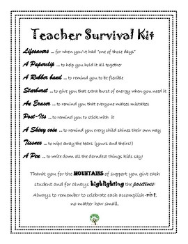 Teacher Survival Kit Letter by Every Day is a New Day | TpT