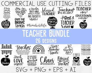 Preview of Teacher Svg Bundle, Teacher Quote Svg, Teacher Svg, School Svg, Teacher Life Svg