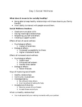 Preview of Teacher Talking Points for Social Wellness Lesson