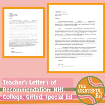 Preview of Teacher Template Letters of Recommendation Gifted NHS College Special Ed BUNDLE!