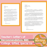 Teacher Template Letters of Recommendation Gifted NHS Coll